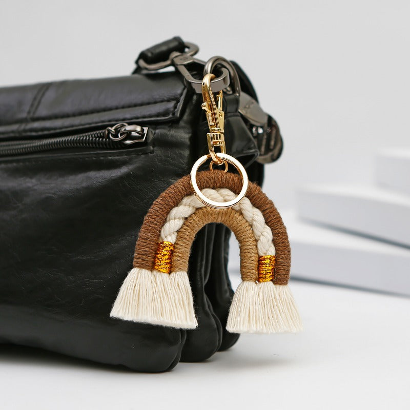 Wholesale Hand Woven Rainbow Fringe Knit Crochet Keychains